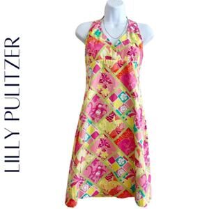 LILLY PULITZER *VINTAGE* 90s Diamond Head Print Halter Dress, 4